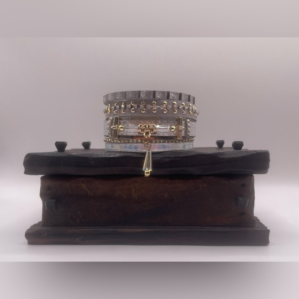 Statement Cuff Bracelet with Gold-Toned Studs and Magnetic Closure